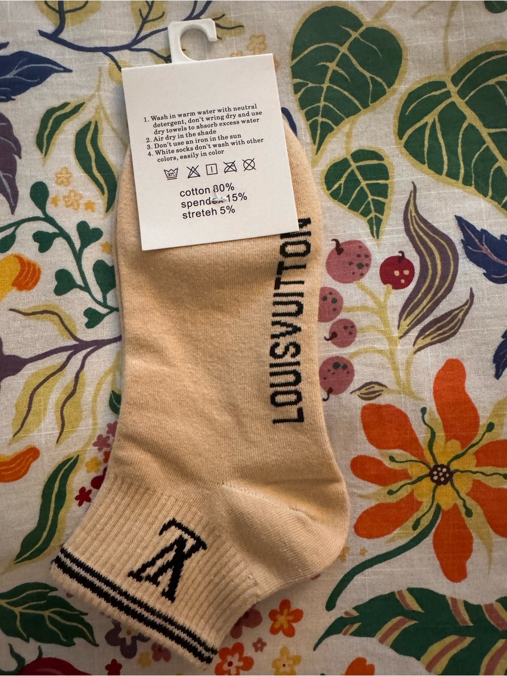 Louis Vuitton Beige Crew Socks with Black Logo Detailing